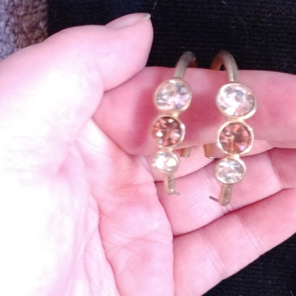 Half Hoop Earrings with white and tan stones - Picture 1 of 2